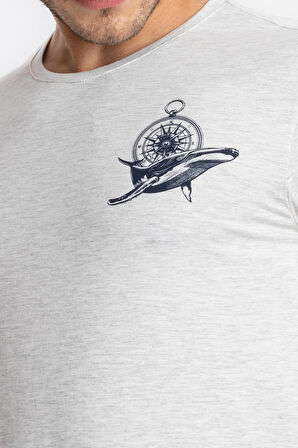 Adam Boxes O-Yaka Baskılı T-shirt Marino- Gri Melanj