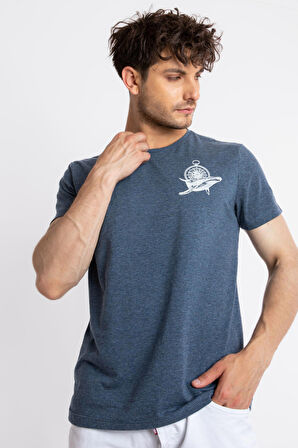 Adam Boxes O-Yaka Baskılı T-shirt Marino - Lacivert Melanj