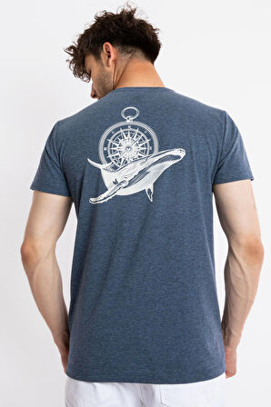 Adam Boxes O-Yaka Baskılı T-shirt Marino - Lacivert Melanj