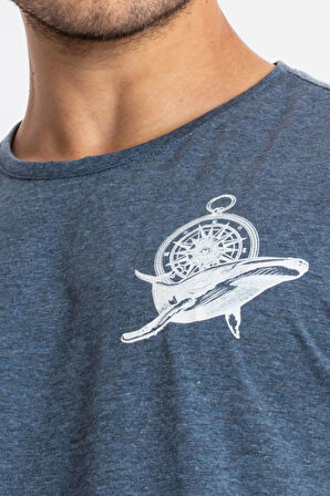 Adam Boxes O-Yaka Baskılı T-shirt Marino - Lacivert Melanj