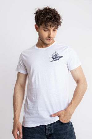 Adam Boxes O-Yaka Baskılı T-shirt Marino - Beyaz