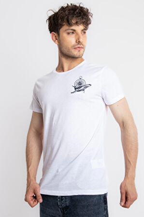 Adam Boxes O-Yaka Baskılı T-shirt Marino - Beyaz