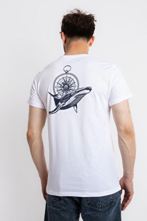 Adam Boxes O-Yaka Baskılı T-shirt Marino - Beyaz