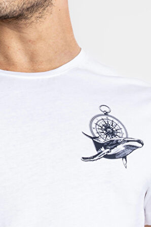 Adam Boxes O-Yaka Baskılı T-shirt Marino - Beyaz