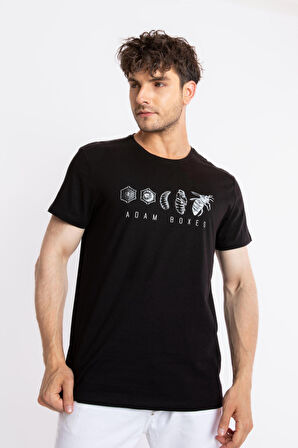 Adam Boxes O-Yaka Baskılı T-shirt Apiso - Siyah