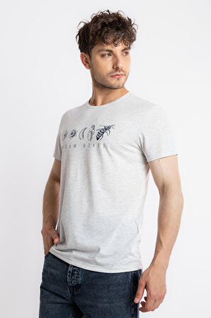 Adam Boxes O-Yaka Baskılı T-shirt Apiso - Gri Melanj