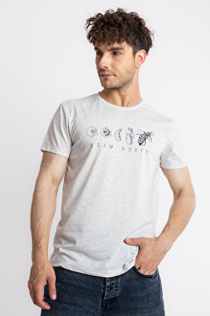 Adam Boxes O-Yaka Baskılı T-shirt Apiso - Gri Melanj