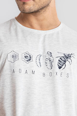 Adam Boxes O-Yaka Baskılı T-shirt Apiso - Gri Melanj