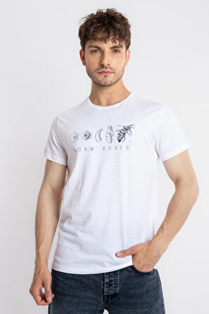 Adam Boxes O-Yaka Baskılı T-shirt Apiso - Beyaz