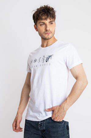 Adam Boxes O-Yaka Baskılı T-shirt Apiso - Beyaz