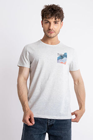 Adam Boxes O-Yaka Baskılı T-shirt Tissue - Gri Melanj