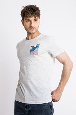 Adam Boxes O-Yaka Baskılı T-shirt Tissue - Gri Melanj