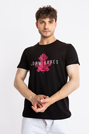 Adam Boxes O-Yaka Baskılı T-shirt Anillo -Siyah(Macenta Baskılı)