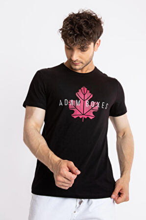 Adam Boxes O-Yaka Baskılı T-shirt Anillo -Siyah(Macenta Baskılı)