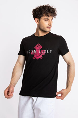 Adam Boxes O-Yaka Baskılı T-shirt Anillo -Siyah(Macenta Baskılı)