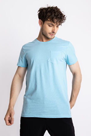 Adam Boxes O-Yaka Cepli T-shirt Bolsillo - Açık Mavi