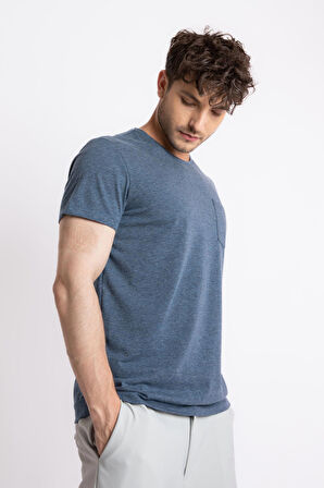 Adam Boxes O-Yaka Cepli T-shirt Bolsillo - Lacivert Melanj