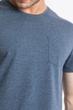 Adam Boxes O-Yaka Cepli T-shirt Bolsillo - Lacivert Melanj