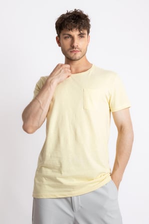 Adam Boxes O-Yaka Cepli T-shirt Bolsillo - Açık Sarı
