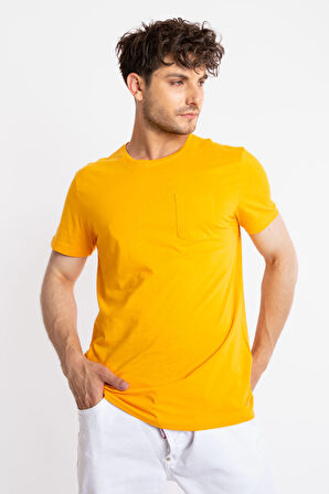 Adam Boxes O-Yaka Cepli T-shirt Bolsillo - Koyu Sarı