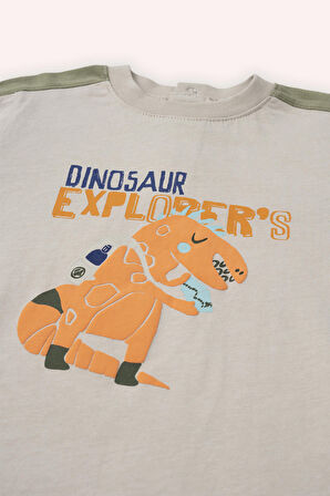 Erkek Çocuk Baskılı Uzun Kollu T-Shirt Bej