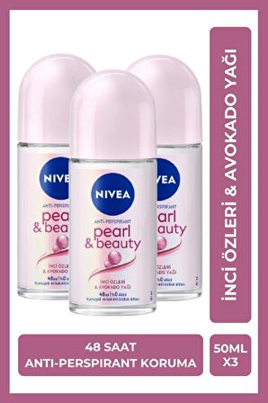 Nivea Kadın Roll-on Deodorant Pearl&Beauty 50ml, 48 Saat Anti-perspirant Ter Koruması, X3 Adet