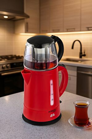 Awox Teaplus Cam Demlikli Elektrikli Çay Makinesi Kırmızı