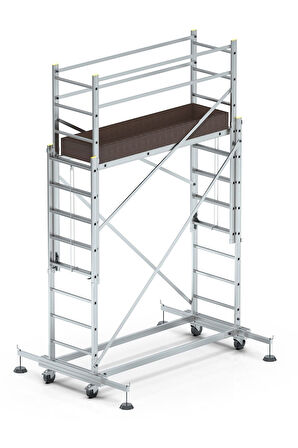 Elmas Serisi - 2x2,5 5 Metre Tekerlekli Teleskopik Alüminyum İskele Merdiven
