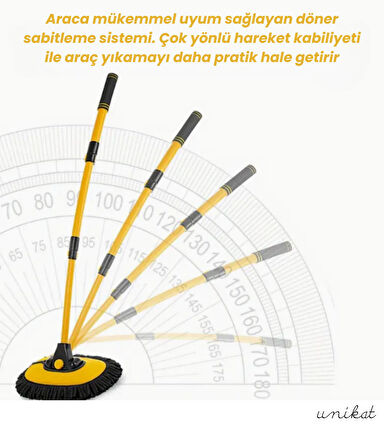 YENİ TASARIM Teleskopik Saplı Araç Yıkama Süpürgesi Makarna Uçlu – Uzatılabilir Yaylı Mikrofiber Fırça - 1 Adet