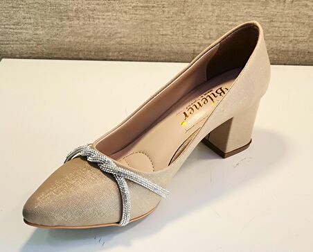 Bilener 450 Bayan Kapalı Taşlı Kısa Kalın Ökçeli Stiletto Ayakkabı