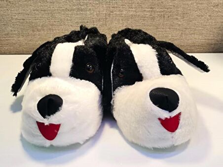Akınal Bella H023 Unisex Köpek Figürlü Peluşlu Terlik Siyah