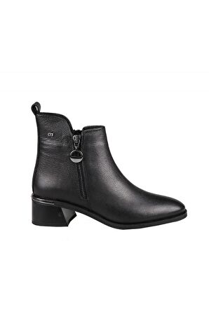 Castle Black 9780 Kadın Deri Kısa Klasik Bot Siyah