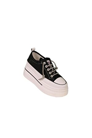 Guja 24y345-10 Kadın Kalın Taban Gizli Ökçeli Sneaker Ayakkabı Siyah