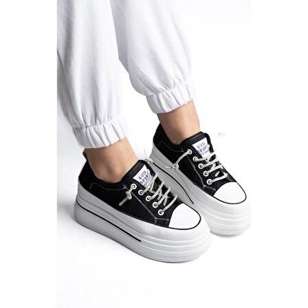 Guja 24y345-10 Kadın Kalın Taban Gizli Ökçeli Sneaker Ayakkabı Siyah