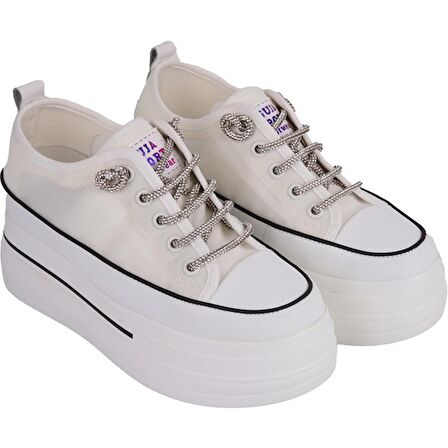 Guja 24y345-10 Kadın Kalın Taban Gizli Ökçeli Sneaker Ayakkabı Beyaz