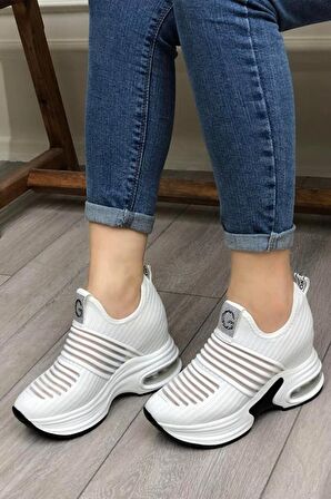 Guja 24y300-8 Kadın Gizli Ökçeli Taşlı Sneaker Ayakkabı Beyaz