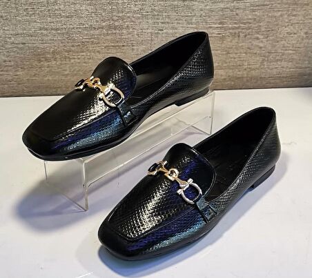 Aycan 1515 Kadın Baskılı Babet Ayakkabı Siyah