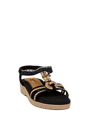 Guja 24y120-4 Kadın Masajlı Taşlı Günlük Comfort Sandalet Siyah