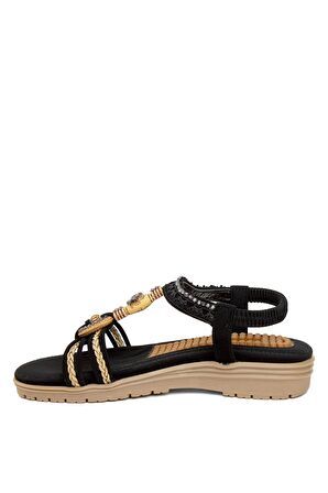 Guja 24y120-4 Kadın Masajlı Taşlı Günlük Comfort Sandalet Siyah