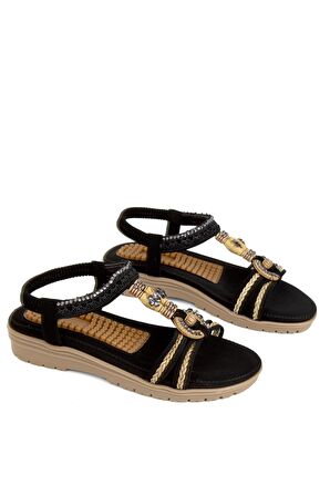 Guja 24y120-4 Kadın Masajlı Taşlı Günlük Comfort Sandalet Siyah