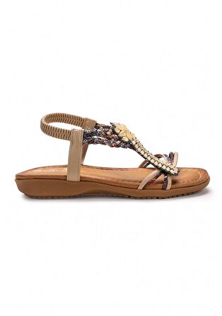 Guja 24y150-38 Kadın Taşlı Comfort Sandalet Bej