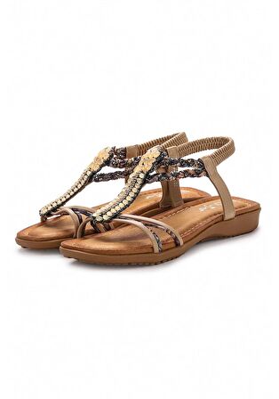 Guja 24y150-38 Kadın Taşlı Comfort Sandalet Bej