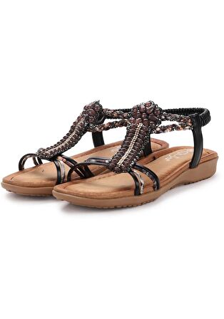 Guja 24y150-38 Kadın Taşlı Comfort Sandalet Siyah
