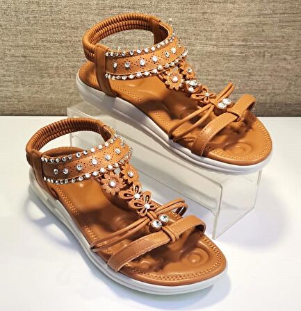 Guja 24y162 Kadn Taşlı Düz Taban Comfort Sandalet Camel