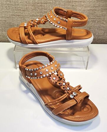 Guja 24y162 Kadn Taşlı Düz Taban Comfort Sandalet Camel
