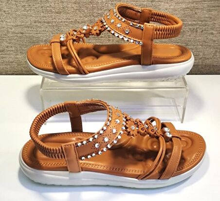 Guja 24y162 Kadn Taşlı Düz Taban Comfort Sandalet Camel