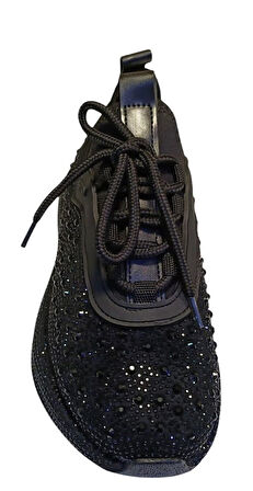 White Line Prens 116-2 Kadın Taşlı Sneaker Ayakkabı Siyah