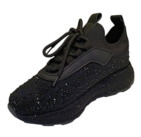 White Line Prens 116-2 Kadın Taşlı Sneaker Ayakkabı Siyah