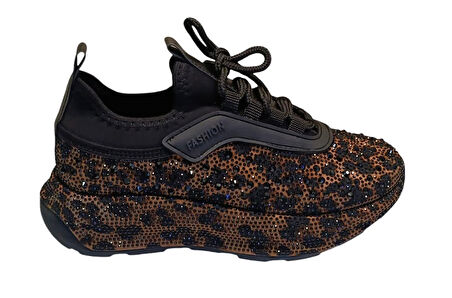 White Line Prens 116-2 Kadın Taşlı Sneaker Ayakkabı Leopar