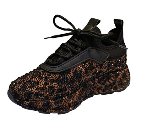 White Line Prens 116-2 Kadın Taşlı Sneaker Ayakkabı Leopar
